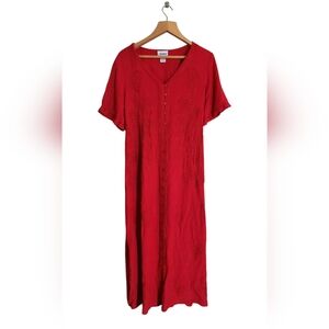 Expressions 80s 90s Maxi Dress Tie Waist Embroidered